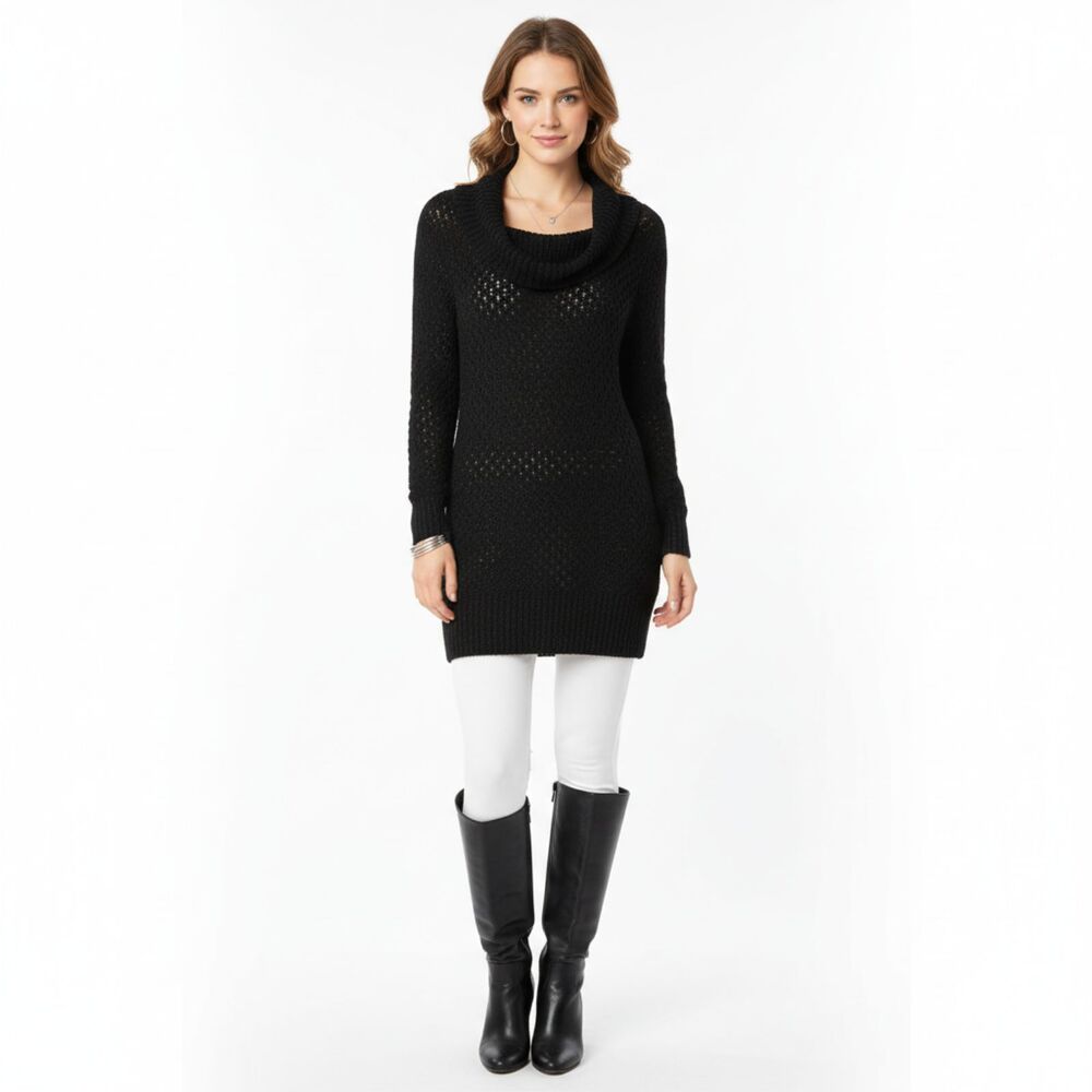 Guess Black Cowl Neck Long Sleeve Knit Tunic Sweater M - Picture 7 of 7